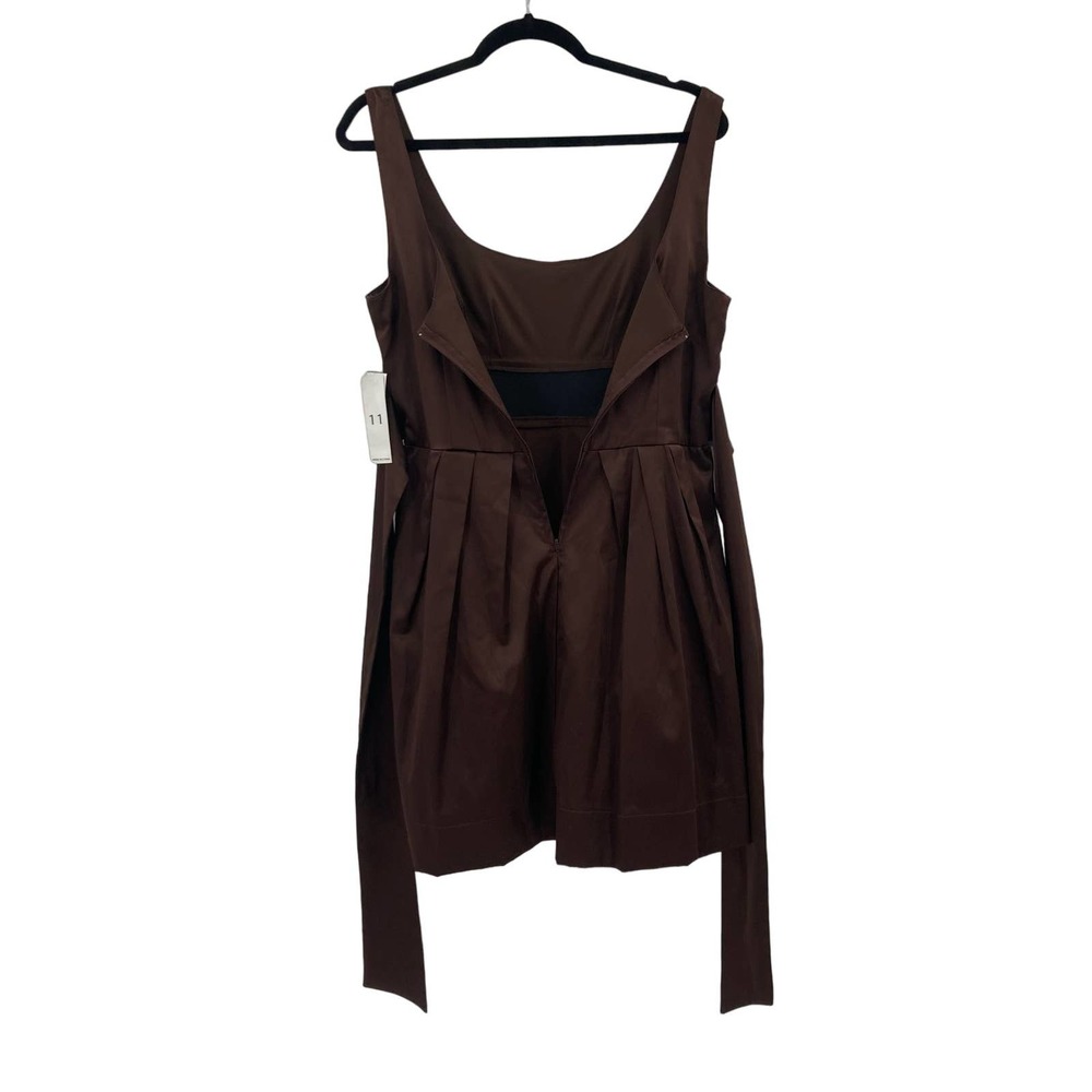Junior Womens Satin Chocolate Brown Tie Waist Babydoll Lined Dress Size 11 NEW